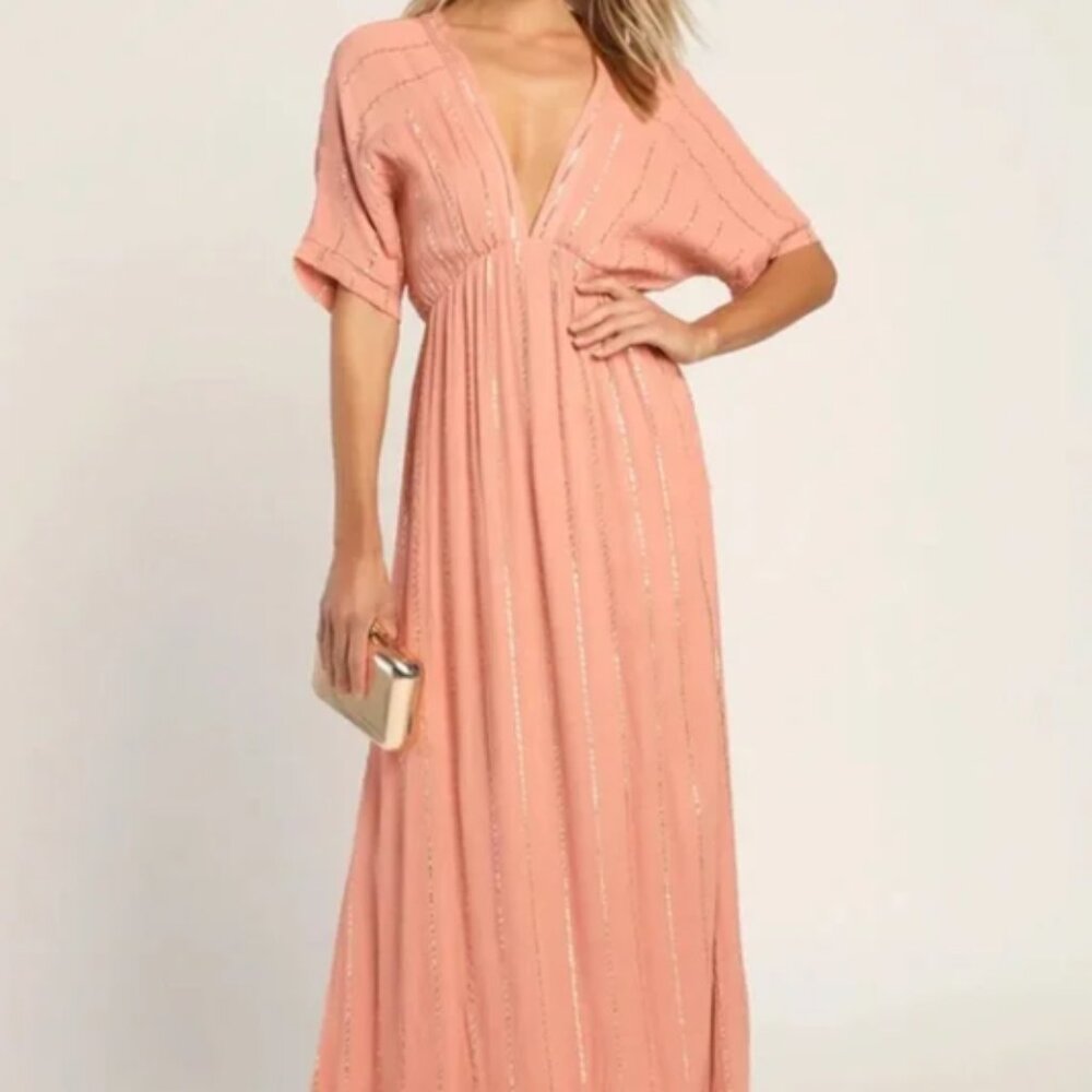 Lulus Grecian Style Goddess Boho Maxi Dress in Light Peach/Coral/Blush Size XS